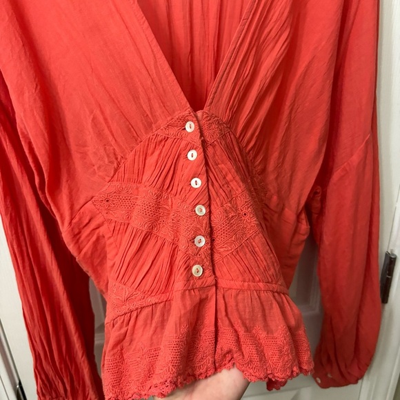 Free People True Color Boho Hippie Crochet Knit Peasant Top Womens Size Medium - Picture 4 of 10